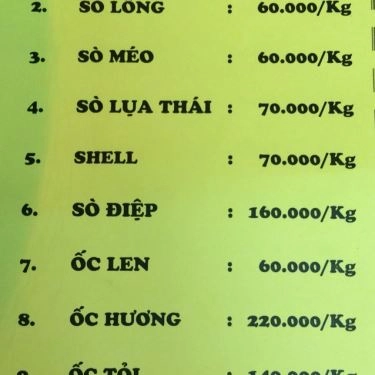 Thực đơn- Quán Ăn Quán Hải Sản 79 - Trần Phú