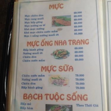 Thực đơn- Quán Ăn Quán Hải Sản Trúc Hào - Gò Dưa