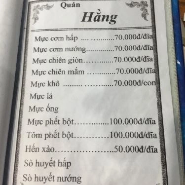 Thực đơn- Quán Ăn Quán Hằng - Đặc Sản Biển