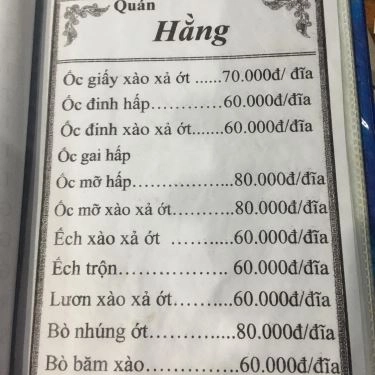 Thực đơn- Quán Ăn Quán Hằng - Đặc Sản Biển