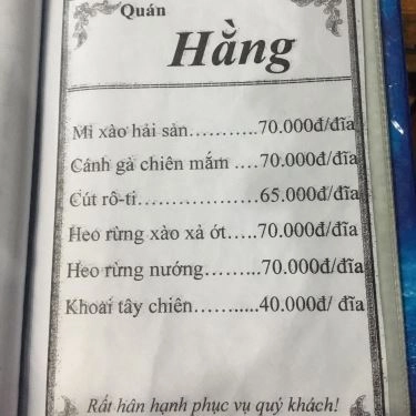 Thực đơn- Quán Ăn Quán Hằng - Đặc Sản Biển