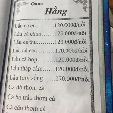 Thực đơn- Quán Ăn Quán Hằng - Đặc Sản Biển