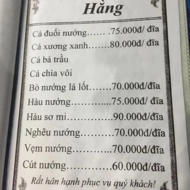 Thực đơn- Quán Ăn Quán Hằng - Đặc Sản Biển