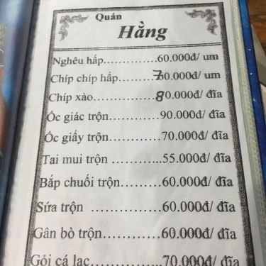 Thực đơn- Quán Ăn Quán Hằng - Đặc Sản Biển