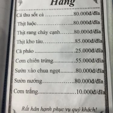 Thực đơn- Quán Ăn Quán Hằng - Đặc Sản Biển