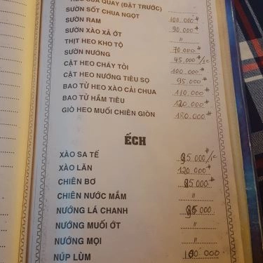 Thực đơn- Quán Ăn Quán Hoa Sứ - Cống Quỳnh