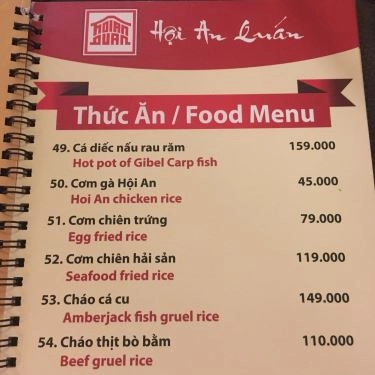 Thực đơn- Quán Ăn Hội An Quán -  Hoàng Văn Thụ