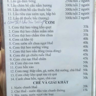 Thực đơn- Quán Ăn Quán Huế Đồng Khánh