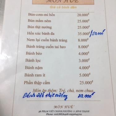 Thực đơn- Quán Ăn Huế Deli - Các Loại Bánh Huế