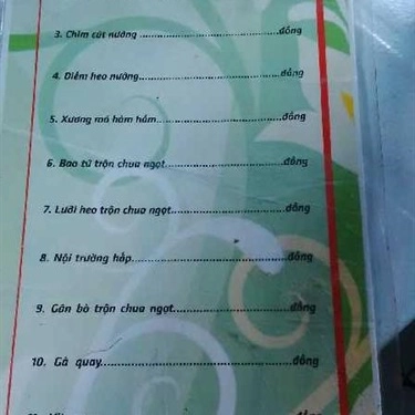 Thực đơn- Quán Ăn Quán Huệ - Tai Mui Nướng