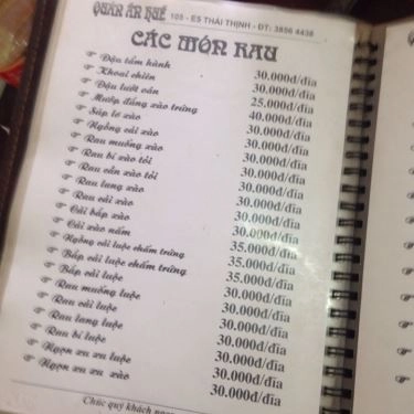 Thực đơn- Quán Ăn Huế - Thái Thịnh
