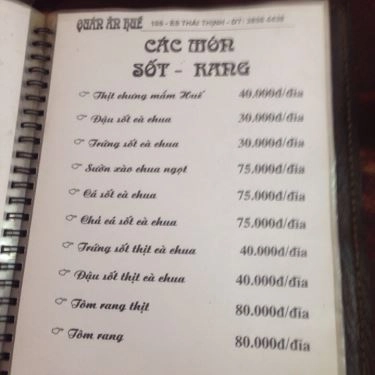 Thực đơn- Quán Ăn Huế - Thái Thịnh