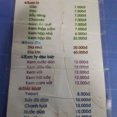 Thực đơn- Quán Ăn Kem Sài Gòn - Nguyễn Tất Thành