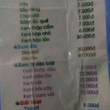 Thực đơn- Quán Ăn Kem Sài Gòn - Nguyễn Tất Thành