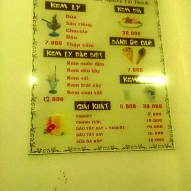 Thực đơn- Quán Ăn Kem Sài Gòn - Nguyễn Tất Thành