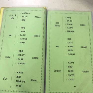 Thực đơn- Quán Ăn Quán Khói - Nướng Lẩu