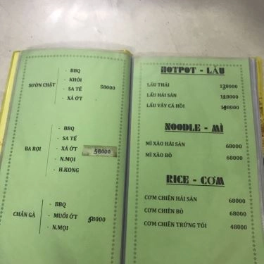 Thực đơn- Quán Ăn Quán Khói - Nướng Lẩu