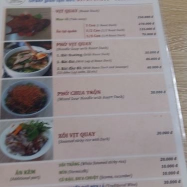 Thực đơn- Quán Ăn Quán Lạng - Phở Chua & Vịt Quay Lạng Sơn