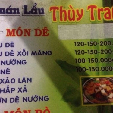 Thực đơn- Quán Ăn Thùy Trang - Quán Lẩu Dê