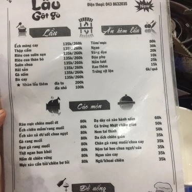 Thực đơn- Quán Ăn Lẩu Gật Gù - Trương Định