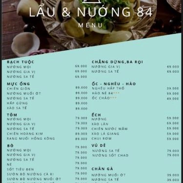 Thực đơn- Quán Ăn Lẩu & Nướng 84