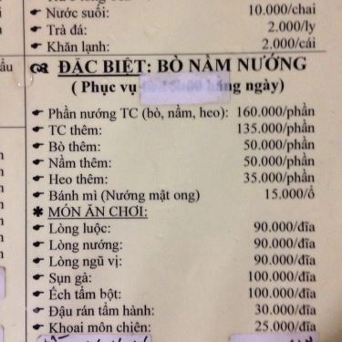 Thực đơn- Quán Ăn Quán Lim - Mạc Đĩnh Chi