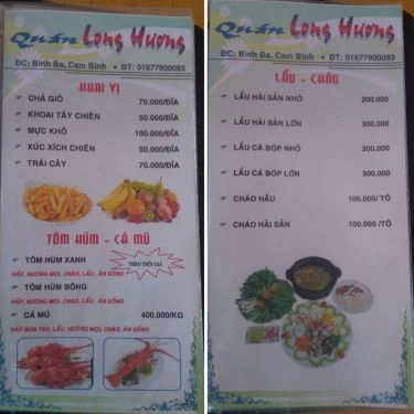 Thực đơn- Quán Ăn Nhà Bè Long Hương