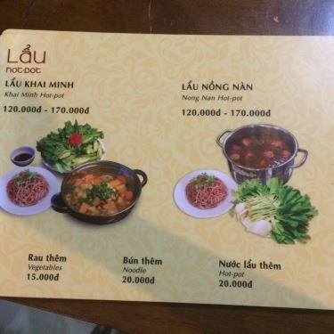 Thực đơn- Quán Ăn Quán Lức Khai Minh - Điện Biên Phủ