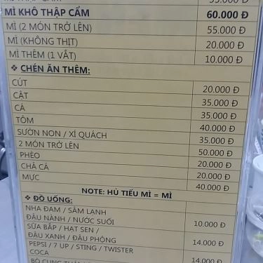 Thực đơn- Quán Ăn Quán Mì Bảo Bảo
