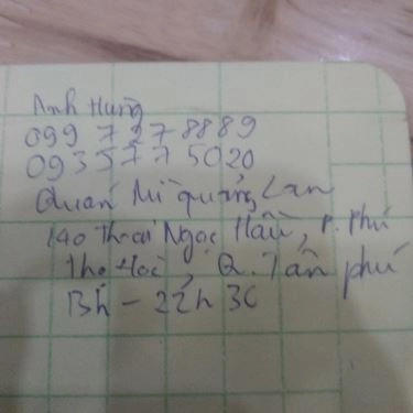 Thực đơn- Quán Ăn Mì Quảng Lan - Thoại Ngọc Hầu