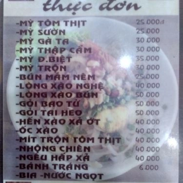 Thực đơn- Quán Ăn Mì Quảng Lan - Thoại Ngọc Hầu