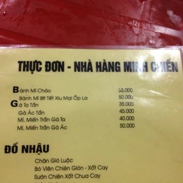 Thực đơn- Quán Ăn Quán Minh Chiến - Cơm & Các Món Nhậu