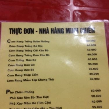 Thực đơn- Quán Ăn Quán Minh Chiến - Cơm & Các Món Nhậu