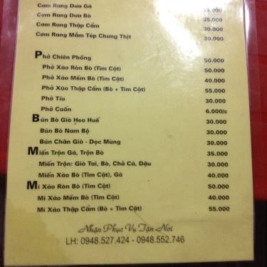 Thực đơn- Quán Ăn Quán Minh Chiến - Cơm & Các Món Nhậu