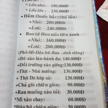 Thực đơn- Quán Ăn Quán Minh - Lẩu Bò Dê Trương Định