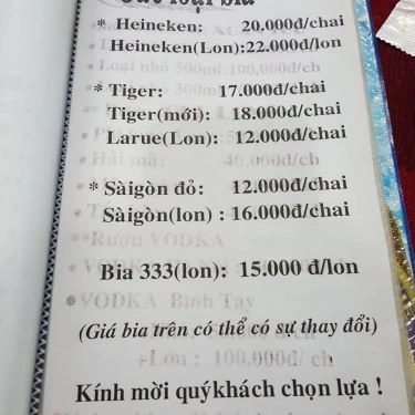 Thực đơn- Quán Ăn Quán Minh - Lẩu Bò Dê Trương Định