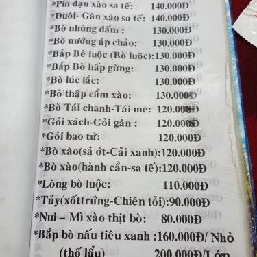 Thực đơn- Quán Ăn Quán Minh - Lẩu Bò Dê Trương Định