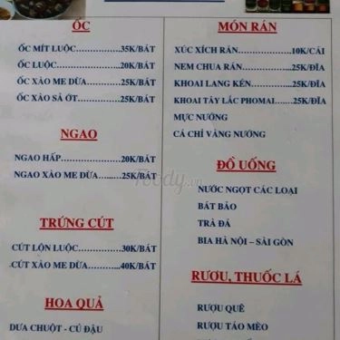 Thực đơn- Quán Ăn Quán Mít - Ốc Ngao & Các Món Ăn Vặt