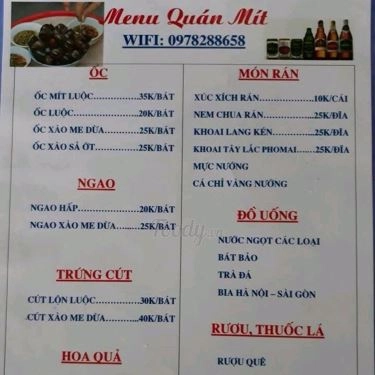 Thực đơn- Quán Ăn Quán Mít - Ốc Ngao & Các Món Ăn Vặt