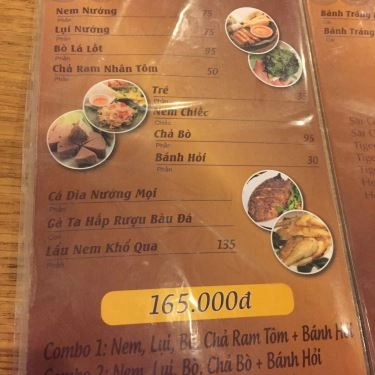 Thực đơn- Quán Ăn Quán Nem Chợ Huyện - Đặc Sản Bình Định - Lũy Bán Bích