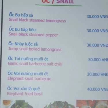 Thực đơn- Quán Ăn Quán Ngân Hà - Hải Sản Tươi Sống