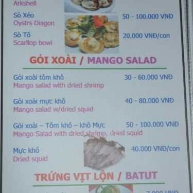 Thực đơn- Quán Ăn Quán Ngân Hà - Hải Sản Tươi Sống
