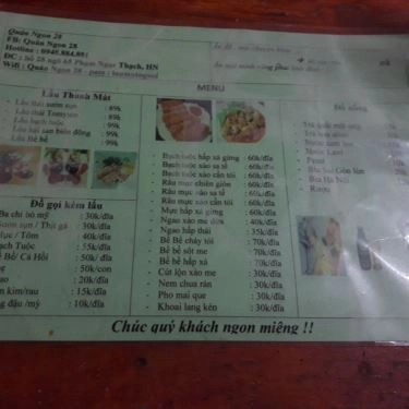 Thực đơn- Quán Ăn Quán Ngon 28 - Lẩu FA Hải Sản
