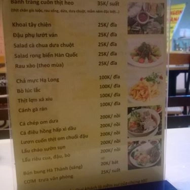 Thực đơn- Quán Ăn Quán Ngon Hà Thành - Bánh Tráng Thịt Heo, Cơm Văn Phòng