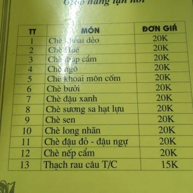 Thực đơn- Quán Ăn Quán Hoa Phượng - Bún Bò Nam Bộ & Chè Huế