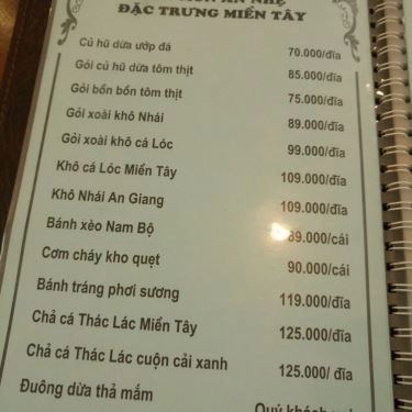 Thực đơn- Nhà Hàng Quán Ngon Miền Tây - Văn Cao