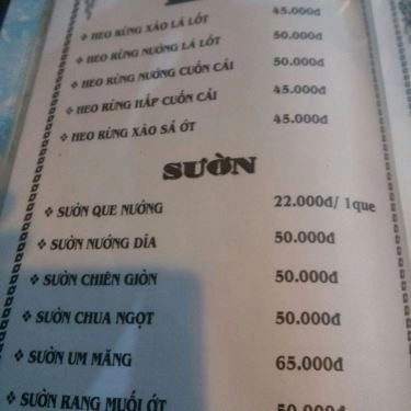 Thực đơn- Quán Ăn Quán Nhậu Mỹ Liên