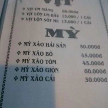Thực đơn- Quán Ăn Quán Nhậu Mỹ Liên