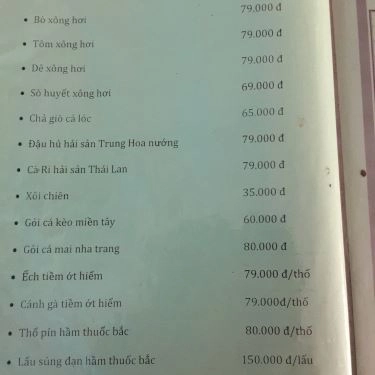 Thực đơn- Quán Ăn Quán Nhậu Ngọc Mai - Thanh Đa