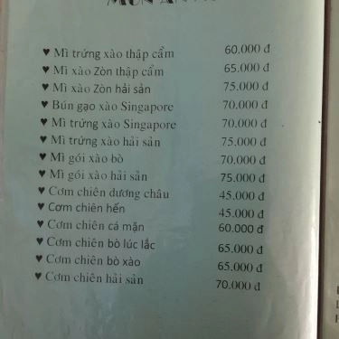 Thực đơn- Quán Ăn Quán Nhậu Ngọc Mai - Thanh Đa